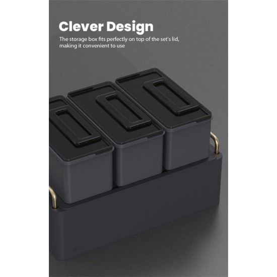Stackable gardening tools set with three storage boxes