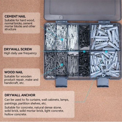 Assorted SCREWS AND NAILS SET Drywall Anchor Cement Nail Wood Nail for home maintenance and installation